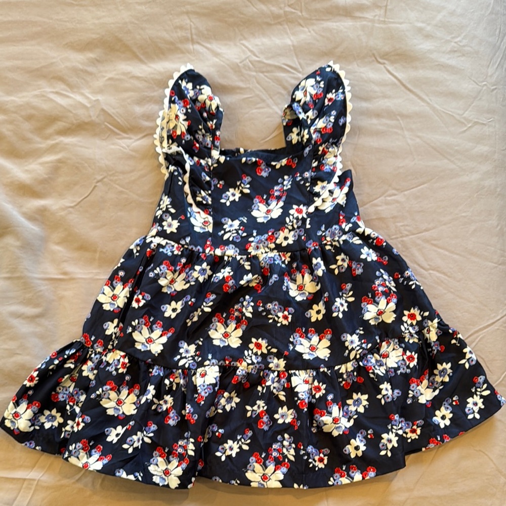 Janie and Jack Navy Floral Dress with Red Accents
